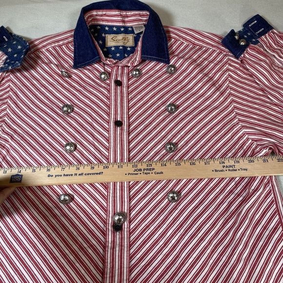 SCULLY Men’s Western Shirt Long Sleeve Sz Medium American Patriotic Cowboy - Picture 10 of 11